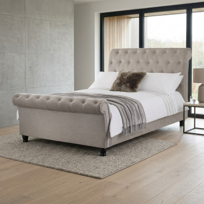 Chesterfield Design Upholstered English Bed Gray 160/180x200 Double Bed Beds