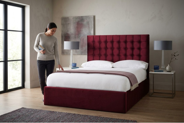 Red Luxury Velvet Textile Bed Double Design Chesterfield 160x200cm Beds New