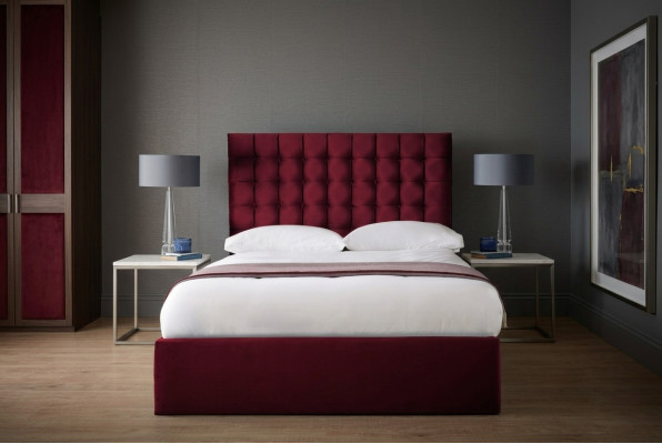 Red Luxury Velvet Textile Bed Double Design Chesterfield 160x200cm Beds New