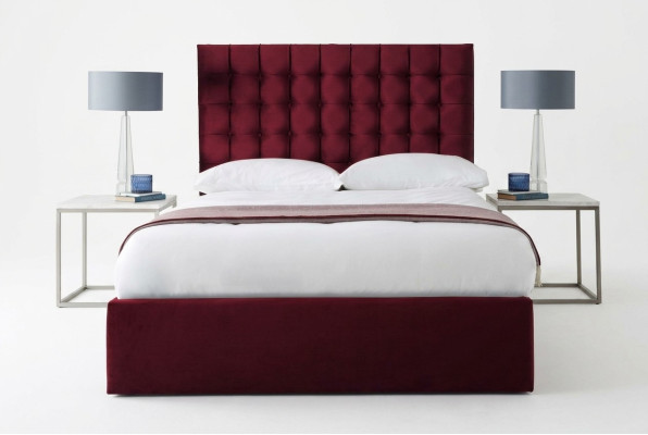 Red Luxury Velvet Textile Bed Double Design Chesterfield 160x200cm Beds New