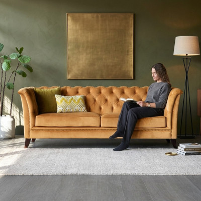 Orange Chesterfield 3-Seater Modern Living Room Luxury Sofa