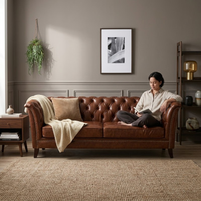 Chesterfield Leather Upholstered Design Sofa Luxury Couch Classic Sofa 2-Seater New