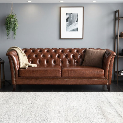 Chesterfield Leather Upholstered Design Sofa Luxury Couch Classic Sofa 2-Seater New