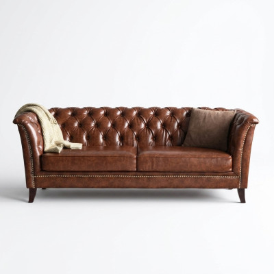 Chesterfield Leather Upholstered Design Sofa Luxury Couch Classic Sofa 2-Seater New