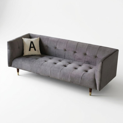 Modern Gray Chesterfield 3-Seater Luxury Living Room Couch