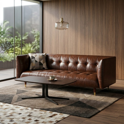 Brown Chesterfield Luxury 3-Seater Leather Living Room Sofa