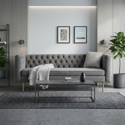 Luxury Textile Chesterfield Sofa Upholstered 3-Seater Italian Furniture