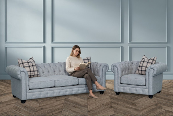 Chesterfield Sofa Set Sofa Couch Upholstery 3+1 Seater Leather Couches Fabric New