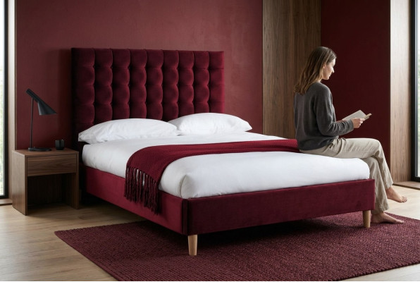 Red Luxury Velvet Textile Bed Double Design Chesterfield Classic Beds New