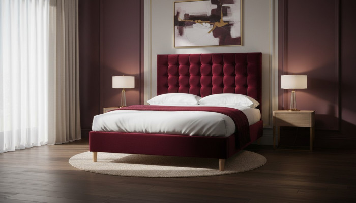 Red Luxury Velvet Textile Bed Double Design Chesterfield Classic Beds New