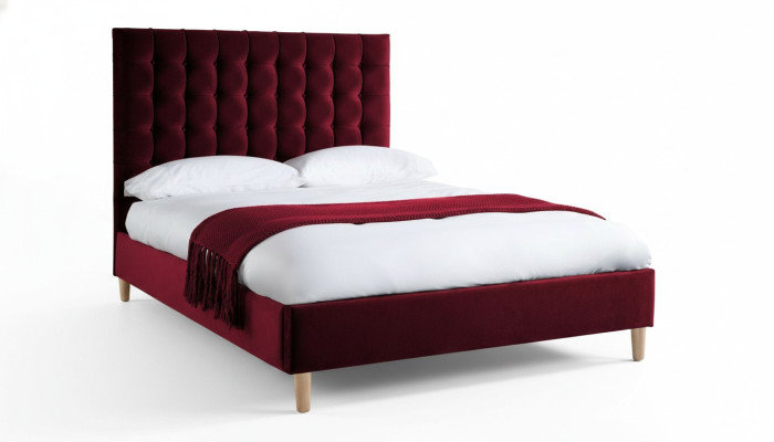 Red Luxury Velvet Textile Bed Double Design Chesterfield Classic Beds New