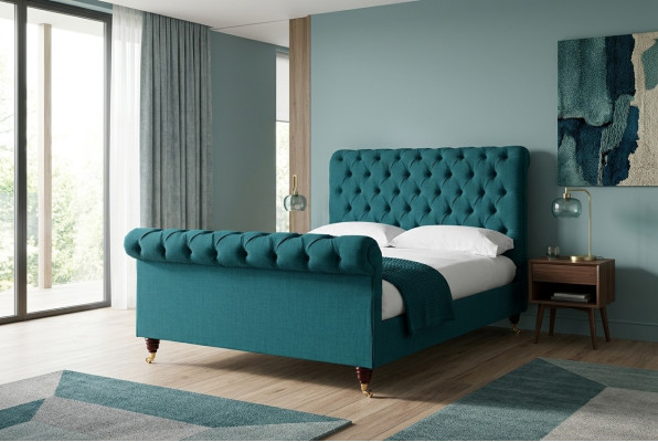 Turquoise Chesterfield double bed designer bedroom upholstered beds