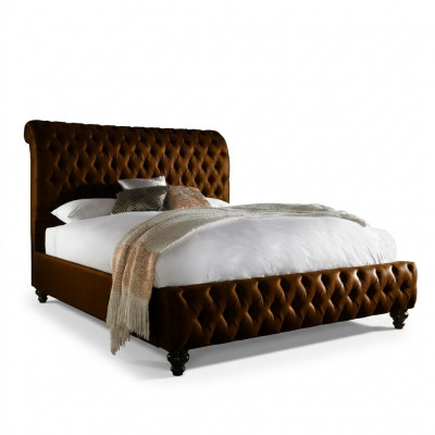 Designer brown Chesterfield upholstered bed luxury bedroom double bed