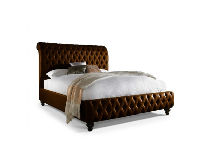Designer brown Chesterfield upholstered bed luxury bedroom double bed