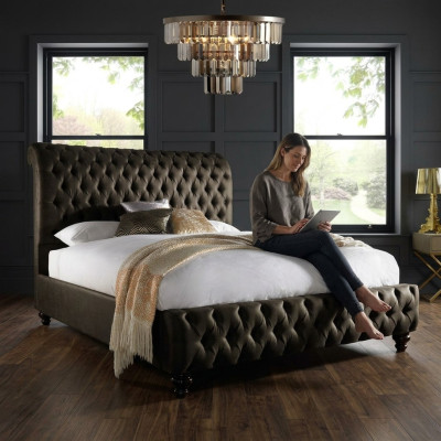Chesterfield Textile Bed Bedroom Beds Double Upholstered 140/160/180/200 cm