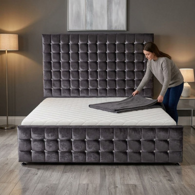 Designer black Chesterfield bed with crystal stones luxury furniture
