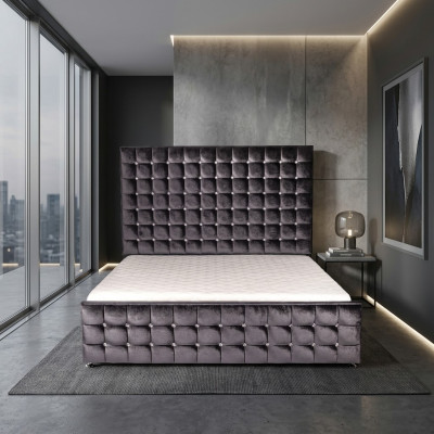 Designer black Chesterfield bed with crystal stones luxury furniture