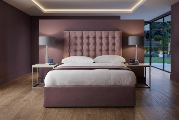 Pink designer Chesterfield double bed, designer bedroom bed