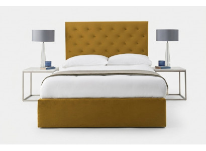 English Chesterfield bed designer upholstered bed frame textile fabric gold