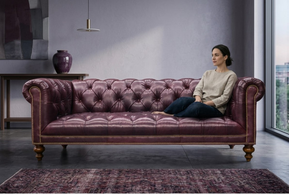 Brown Chesterfield 3-seater sofa leather sofa couch upholstery furniture