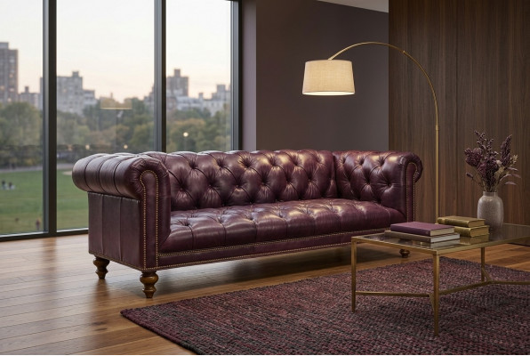Brown Chesterfield 3-seater sofa leather sofa couch upholstery furniture