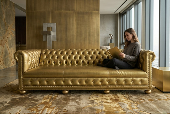 Chesterfield 3-Seater Sofa Couch Leather Suite Upholstery Gold Seat New