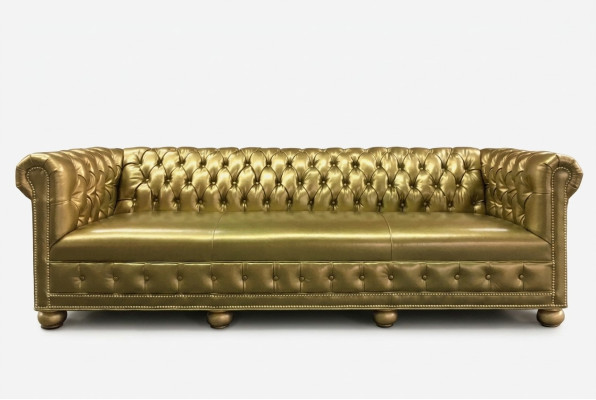 Chesterfield 3-Seater Sofa Couch Leather Suite Upholstery Gold Seat New