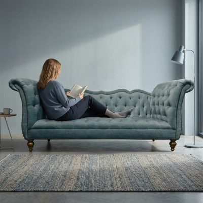 English luxury sofa Chesterfield colorful textile couch turquoise blue green couches
