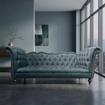 English luxury sofa Chesterfield colorful textile couch turquoise blue green couches