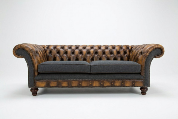 Design Chesterfield Sofa 3-Couch Sofa Set Fabric Upholstery Leather Three-Seater