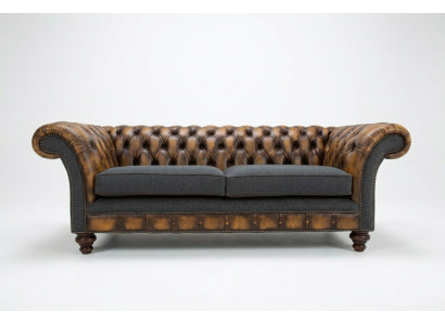 Design Chesterfield Sofa 3-Couch Sofa Set Fabric Upholstery Leather Three-Seater