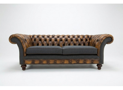 Design Chesterfield Sofa 3-Couch Sofa Set Fabric Upholstery Leather Three-Seater