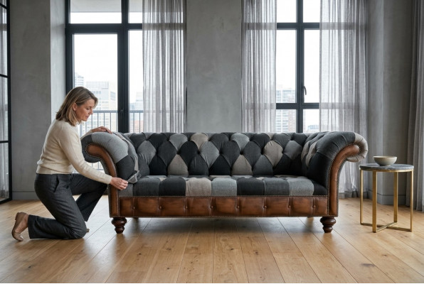 Chesterfield Design Couch 3-Seater Sofa Fabric Sofa Seat Cushion Sofas