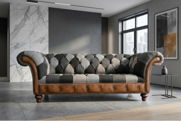 Chesterfield Design Couch 3-Seater Sofa Fabric Sofa Seat Cushion Sofas