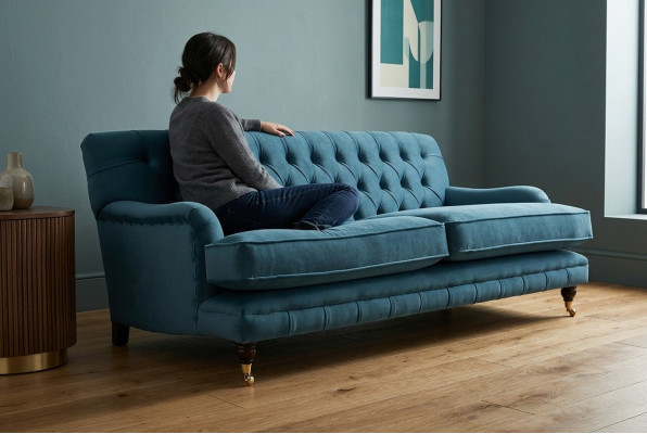 Blue Modern Chesterfield Three-Seater Luxury 3-Seater Couch Living Room Sofa