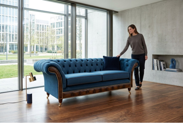 Blue Chesterfield fabric sofa couch sofas seat sofas upholstery textile new
