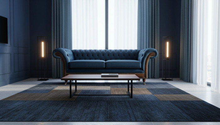 Blue Chesterfield fabric sofa couch sofas seat sofas upholstery textile new