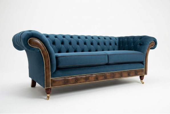 Blue Chesterfield fabric sofa couch sofas seat sofas upholstery textile new