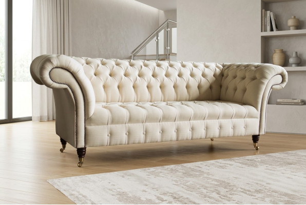 Modern beige Chesterfield 3-seater sofa living room couch