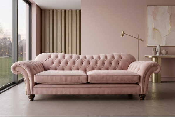 Classic Chesterfield Couch 4-Seater Sofa Velvet Leather Design Pink 240cm