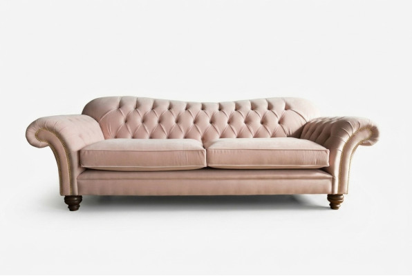 Classic Chesterfield Couch 4-Seater Sofa Velvet Leather Design Pink 240cm