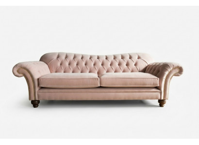 Classic Chesterfield Couch 4-Seater Sofa Velvet Leather Design Pink 240cm