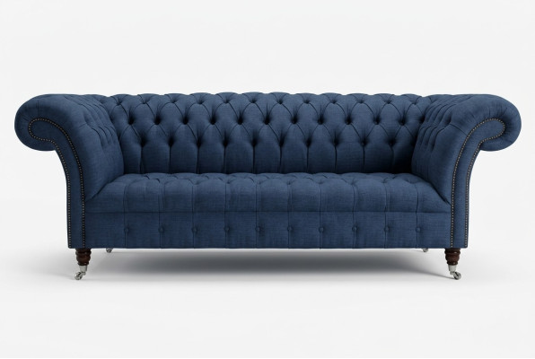 Blue Textil Chesterfield 4-Seater Designer Upholstered Sofa