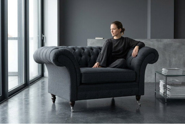 Couch Upholstery Design Sofa Black Black 1.5-seater Seat Sofas Furniture Chesterfield