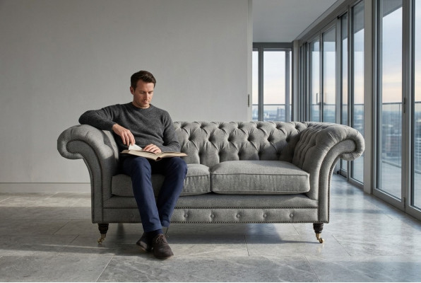 Sofa Couch Upholstery Design Seat Sofas Room Furniture Leather 2-seater Modern Gray Fabric