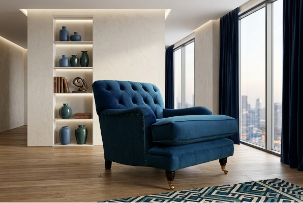 Armchair Design Couch Sofa Relax Textile Lounge Club Upholstery Seat Luxury Blue New