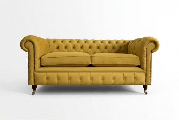 Yellow Chesterfield two-seater designer living room 2-seater couch