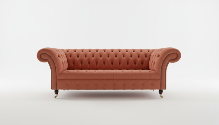 Luxury Orange Chesterfield 3-Seater Designer Living Room Couch