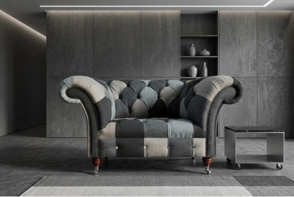 Gray-Blue Chesterfield Armchair Luxury Single-Seater Designer Furniture
