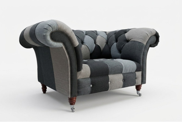 Gray-Blue Chesterfield Armchair Luxury Single-Seater Designer Furniture
